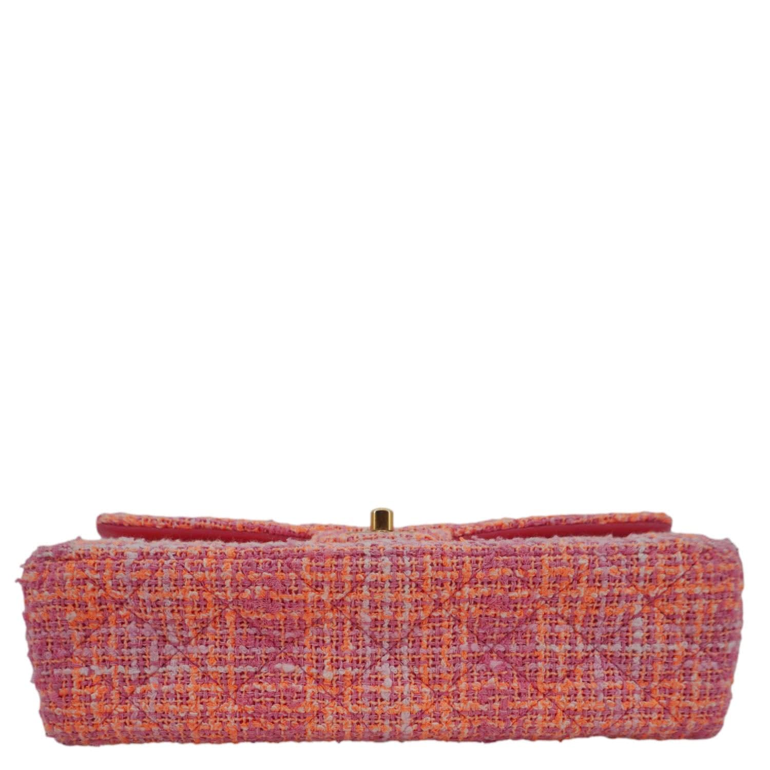 Chanel Rectangular Flap Medium Quilted Tweed Shoulder Bag Pink