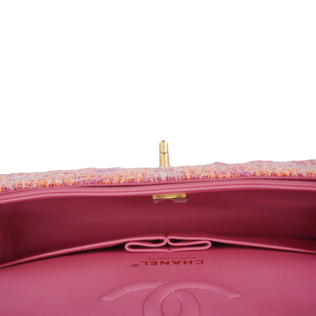 Chanel Rectangular Flap Medium Quilted Tweed Shoulder Bag Pink
