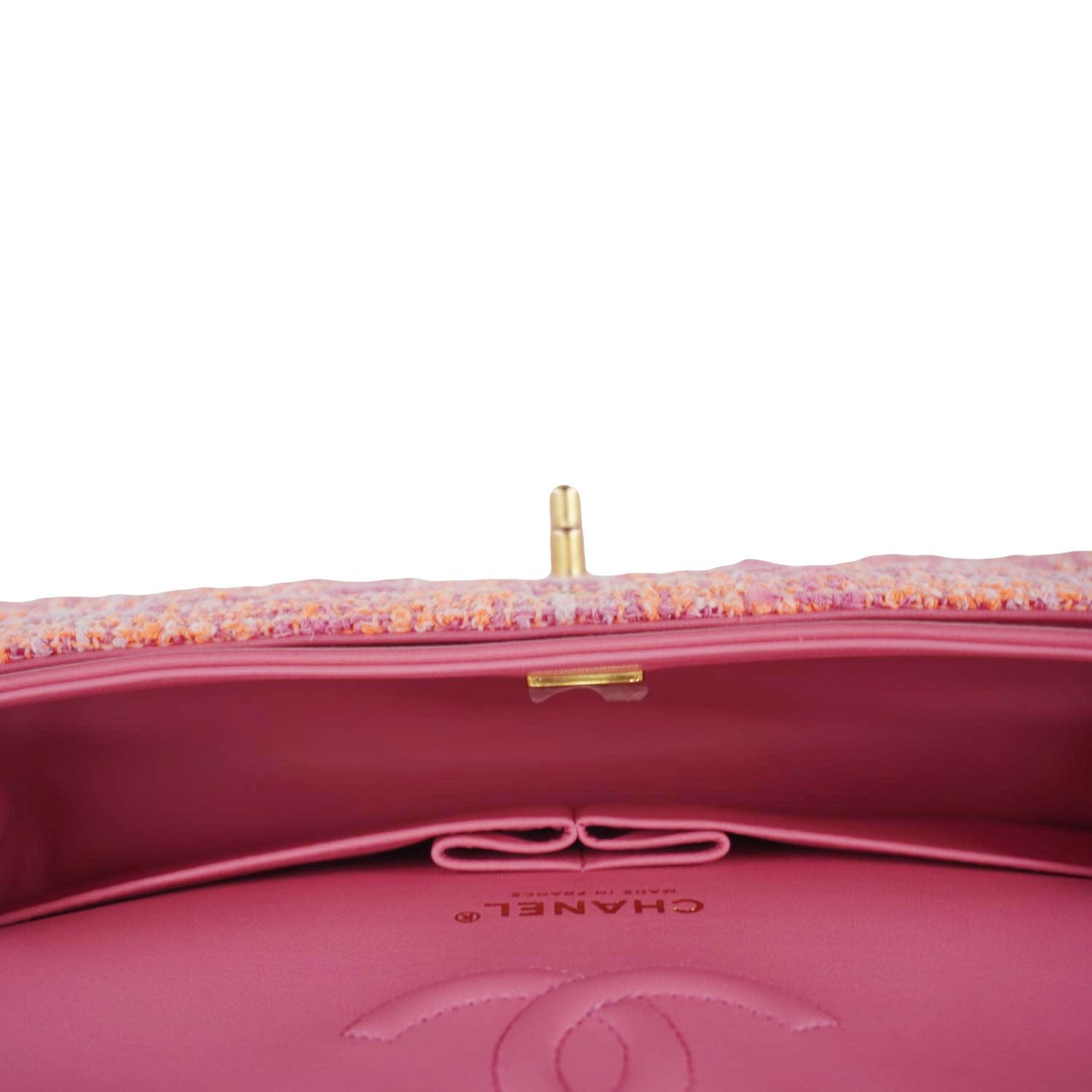 Chanel Rectangular Flap Medium Quilted Tweed Shoulder Bag Pink