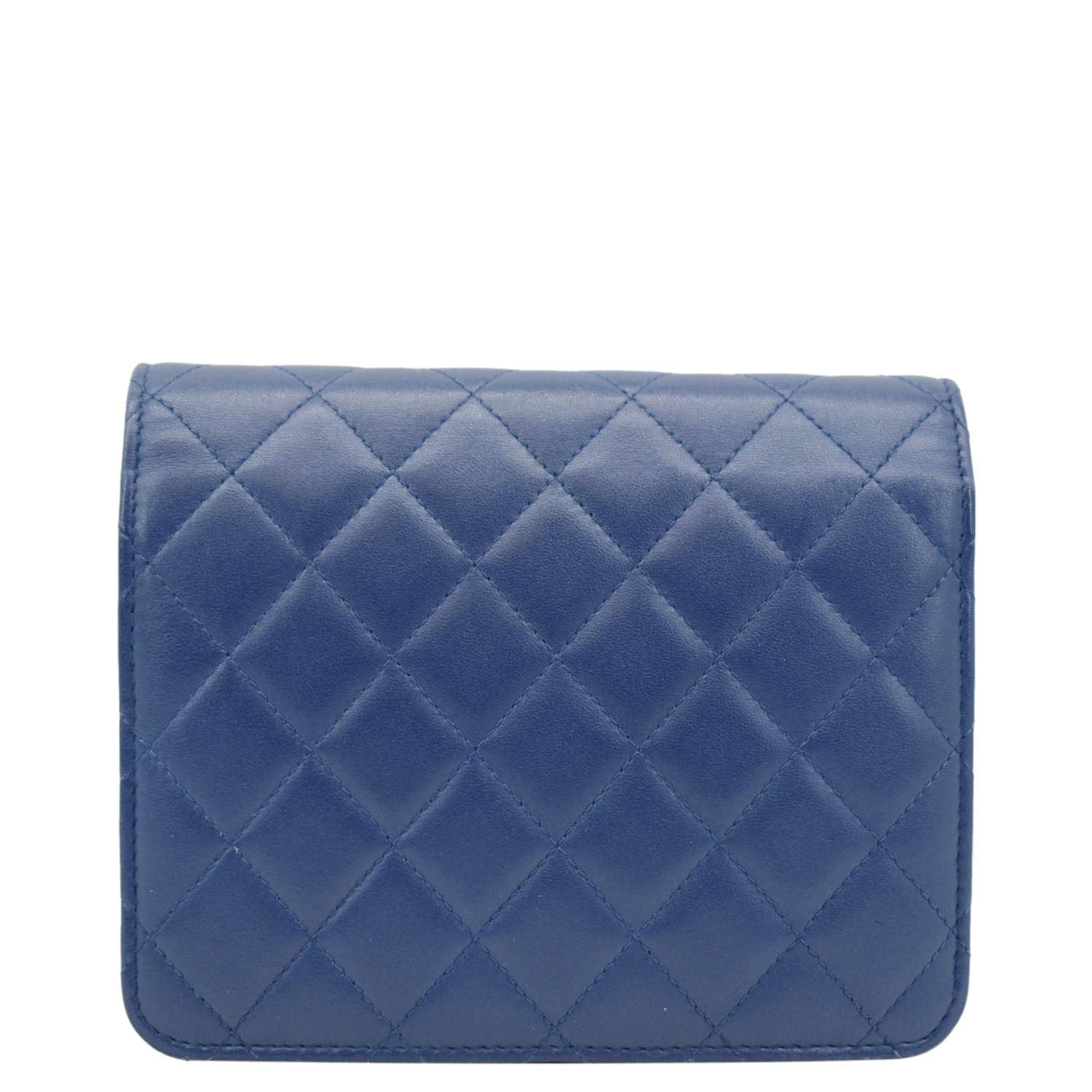 Chanel Square Wallet On Chain Quilted Leather Crossbody Bag Blue