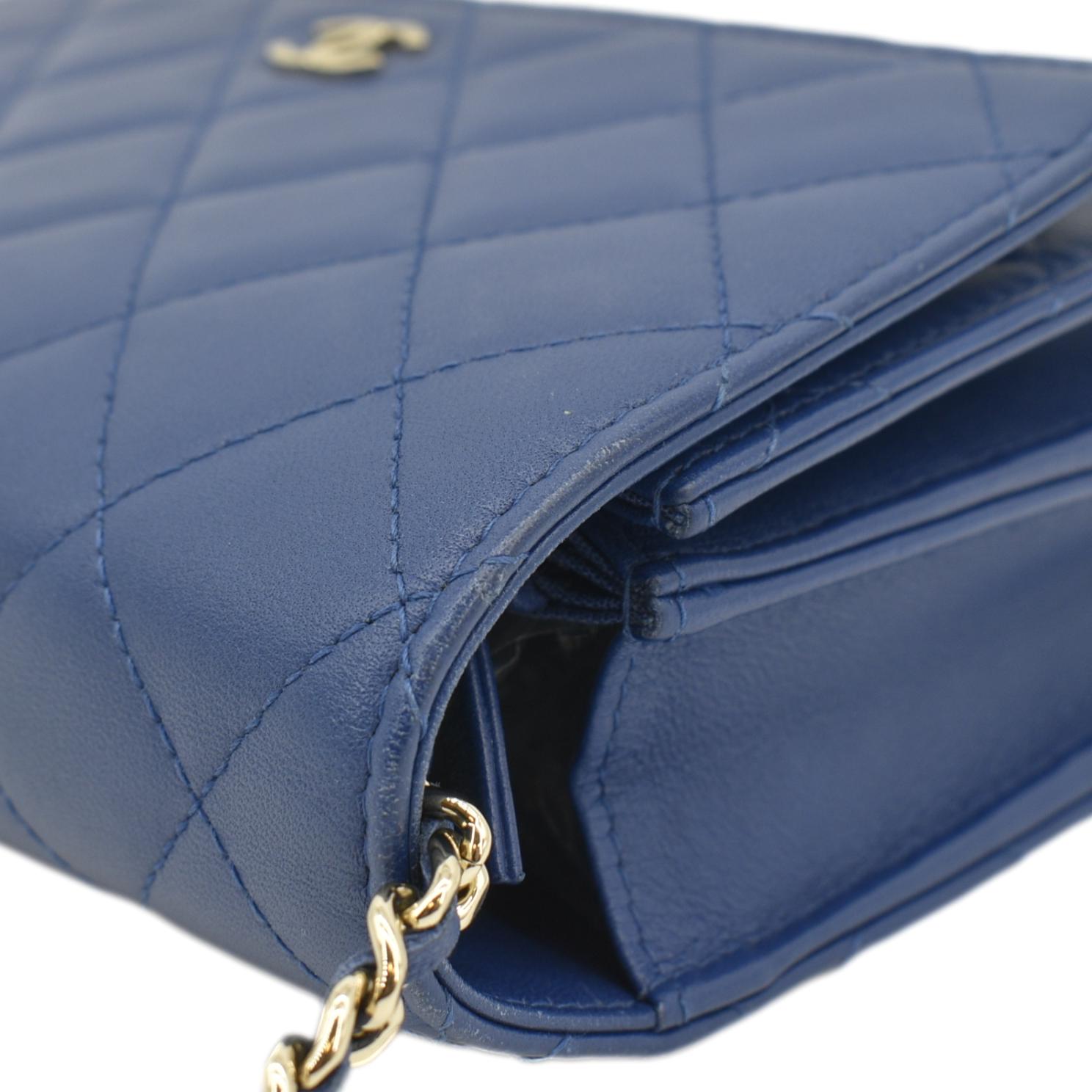 Chanel Square Wallet On Chain Quilted Leather Crossbody Bag Blue
