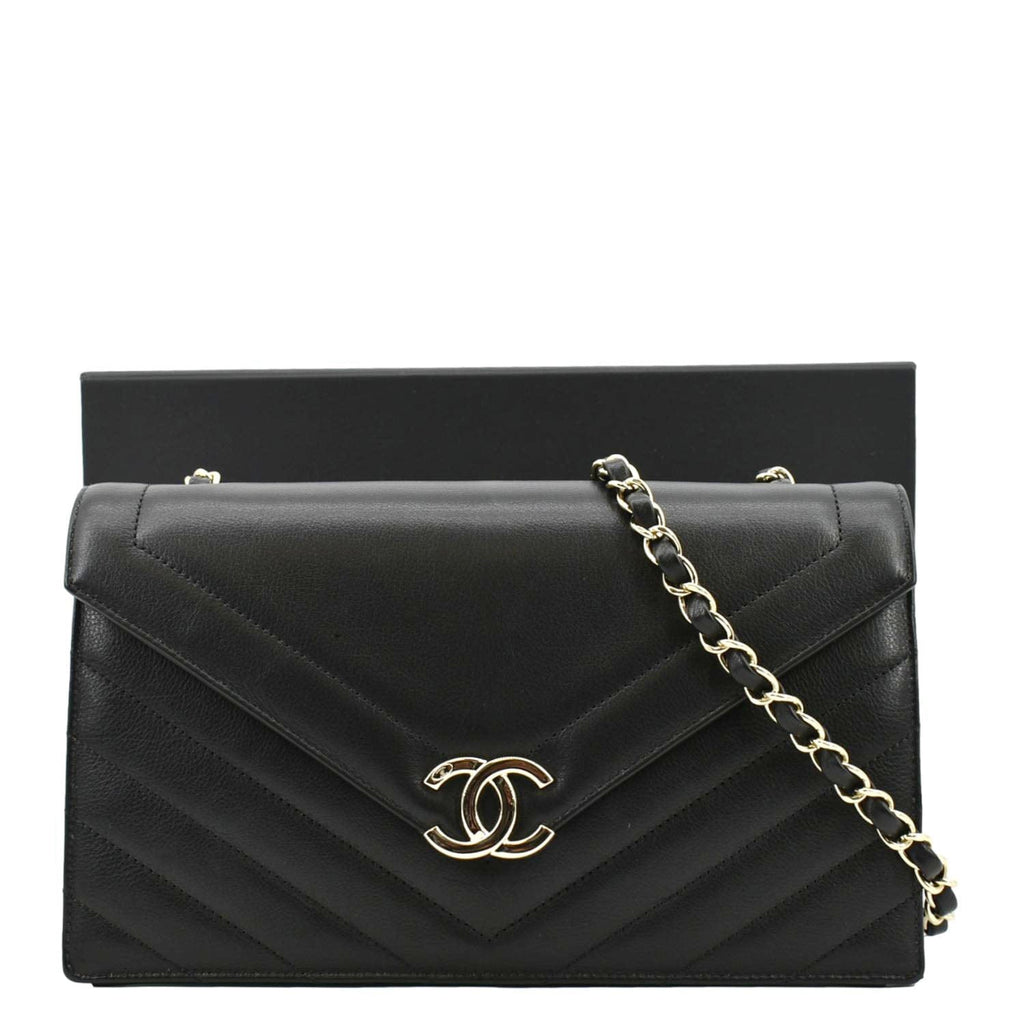 Chanel CC Flap Chevron Stitched Leather Shoulder Bag Black