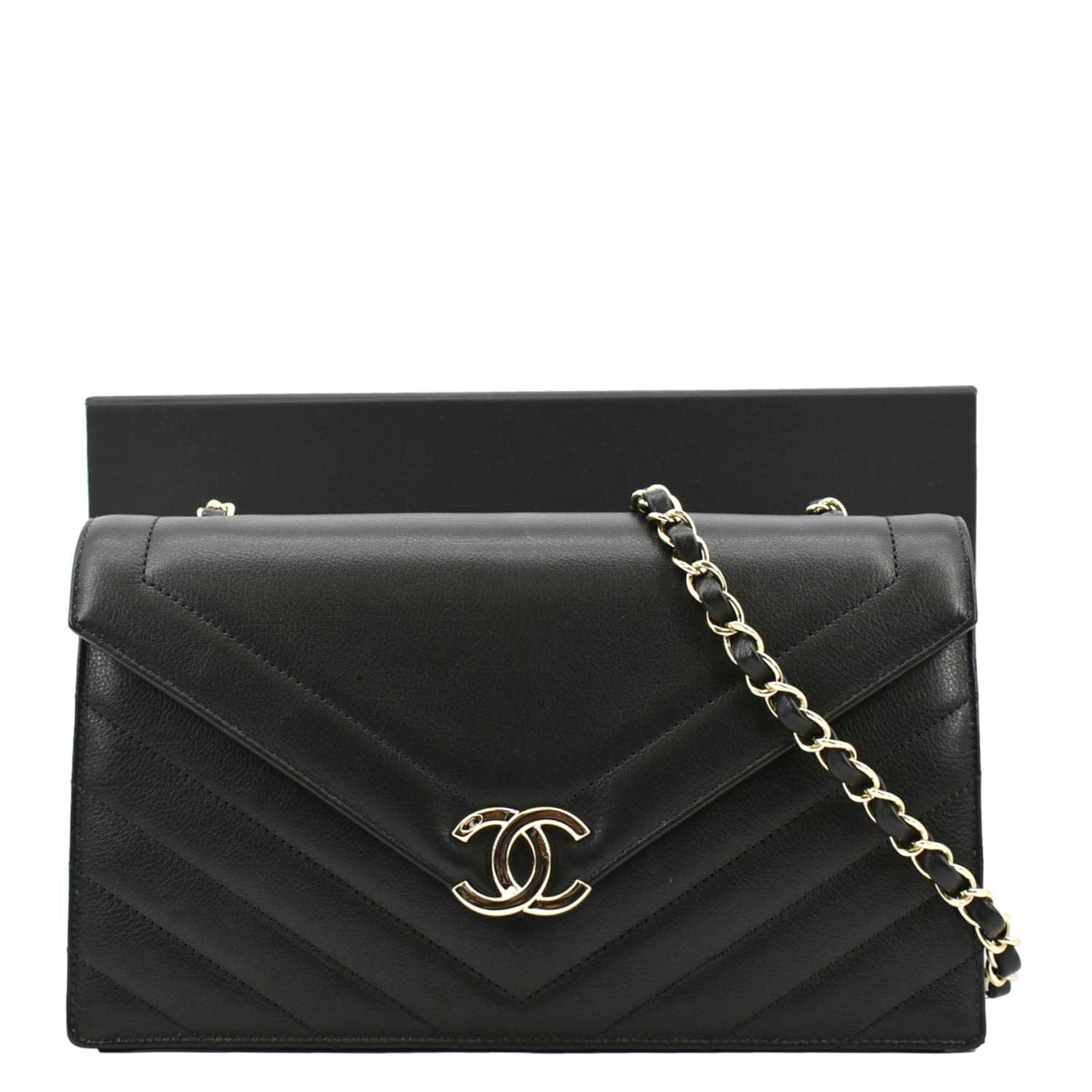 Chanel CC Flap Chevron Stitched Leather Shoulder Bag Black