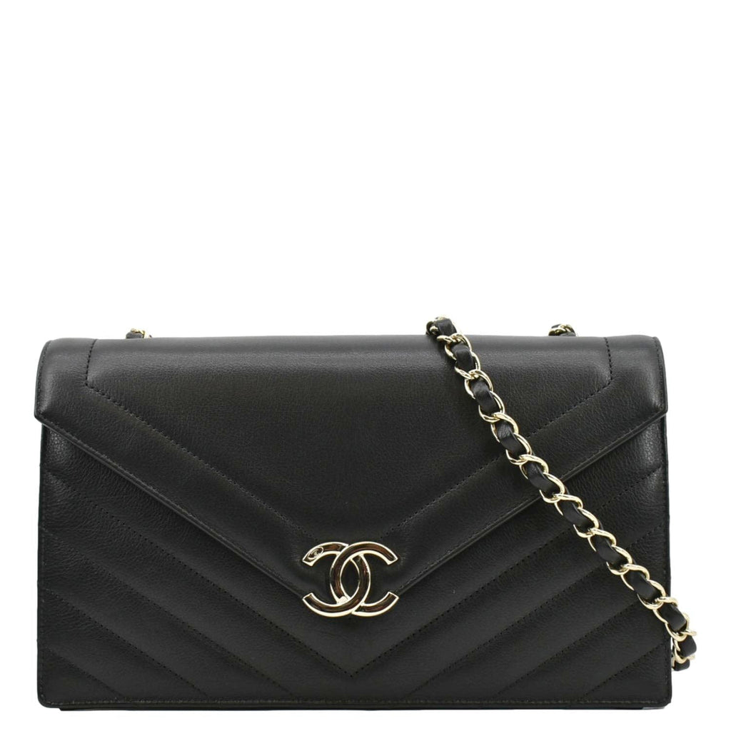 Chanel CC Flap Chevron Stitched Leather Shoulder Bag Black