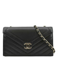Chanel CC Flap Chevron Stitched Leather Shoulder Bag Black