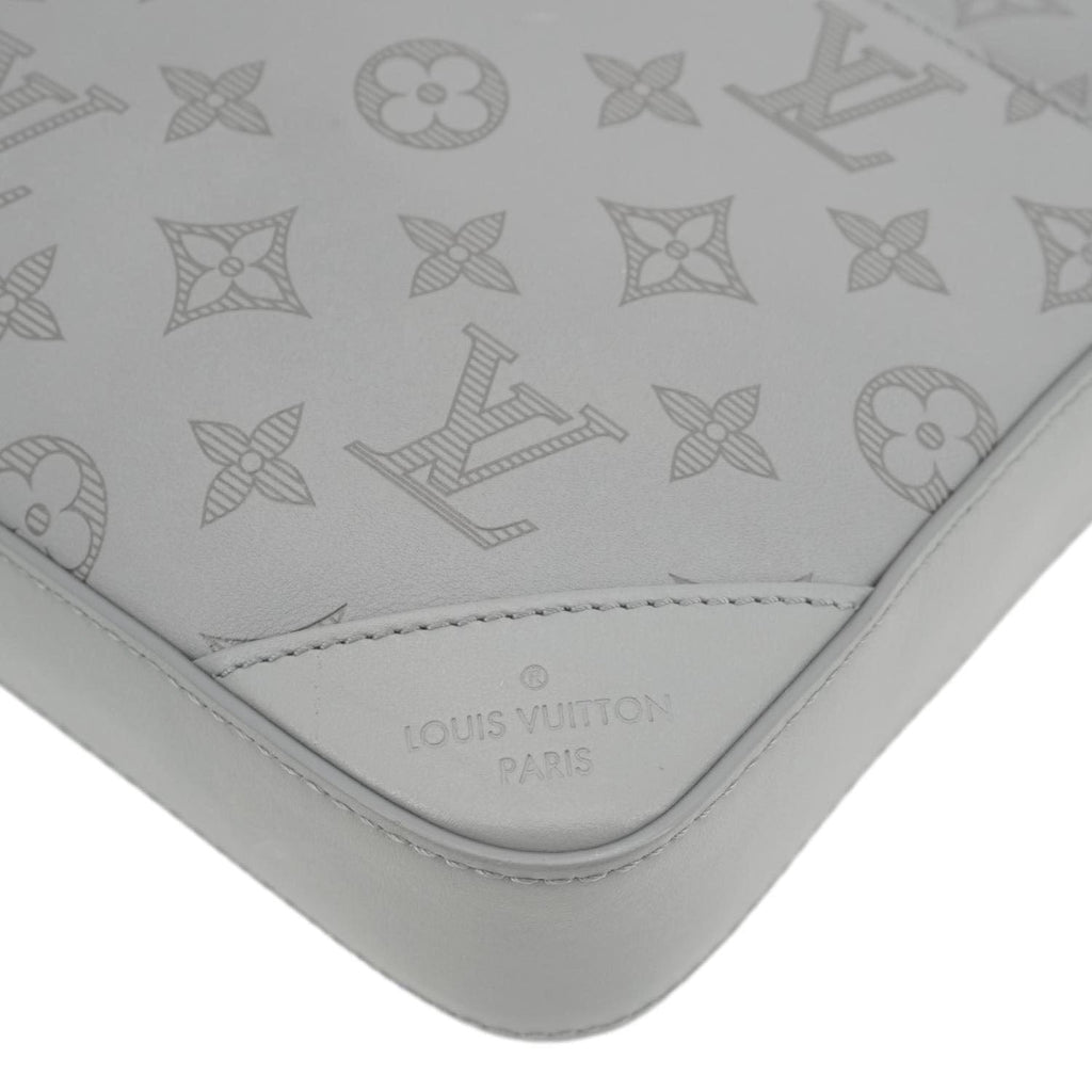 LOUIS VUITTON Duo Monogram Shadow Leather Shoulder Bag Grey