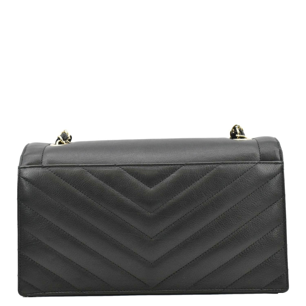 Chanel CC Flap Chevron Stitched Leather Shoulder Bag Black