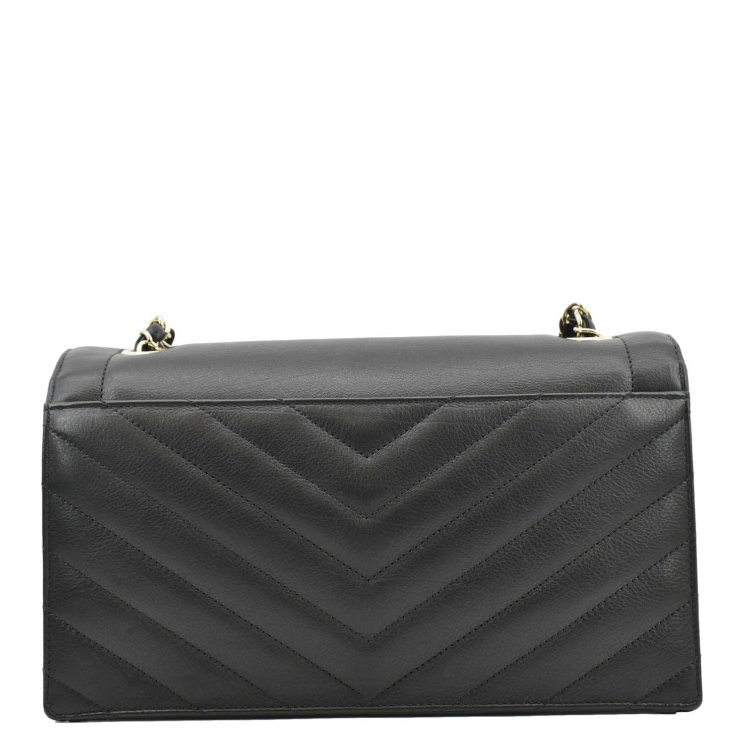 Chanel CC Flap Chevron Stitched Leather Shoulder Bag Black