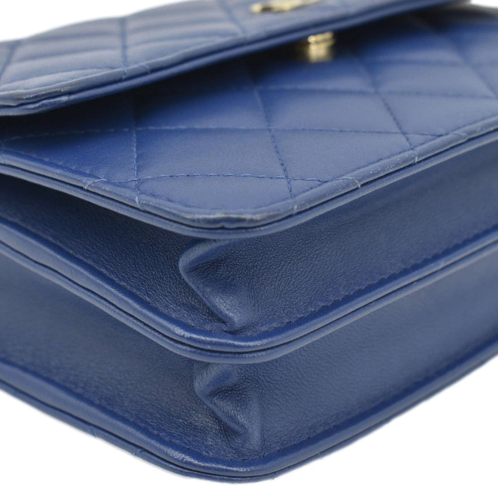 Chanel Square Wallet On Chain Quilted Leather Crossbody Bag Blue