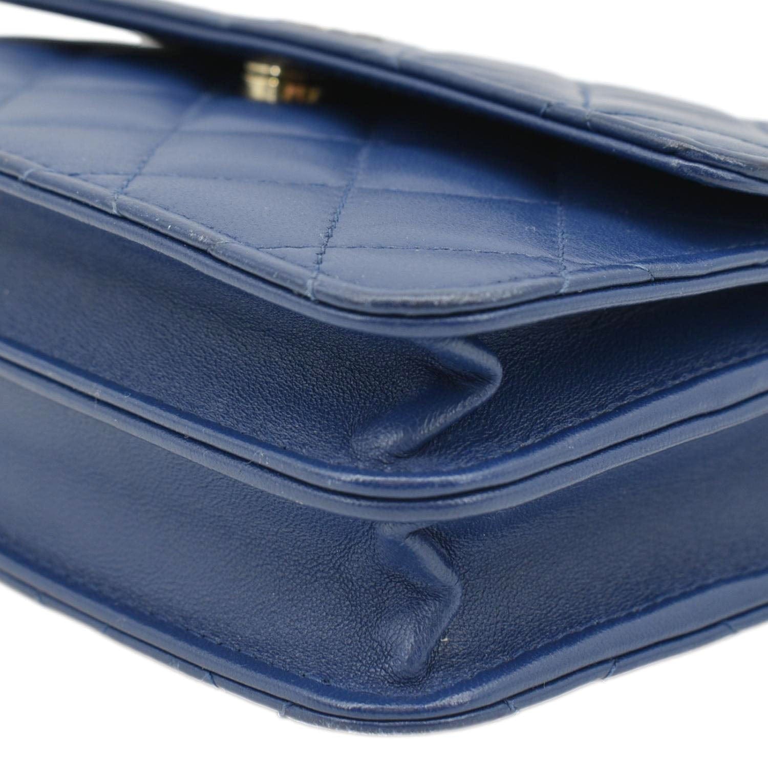 Chanel Square Wallet On Chain Quilted Leather Crossbody Bag Blue