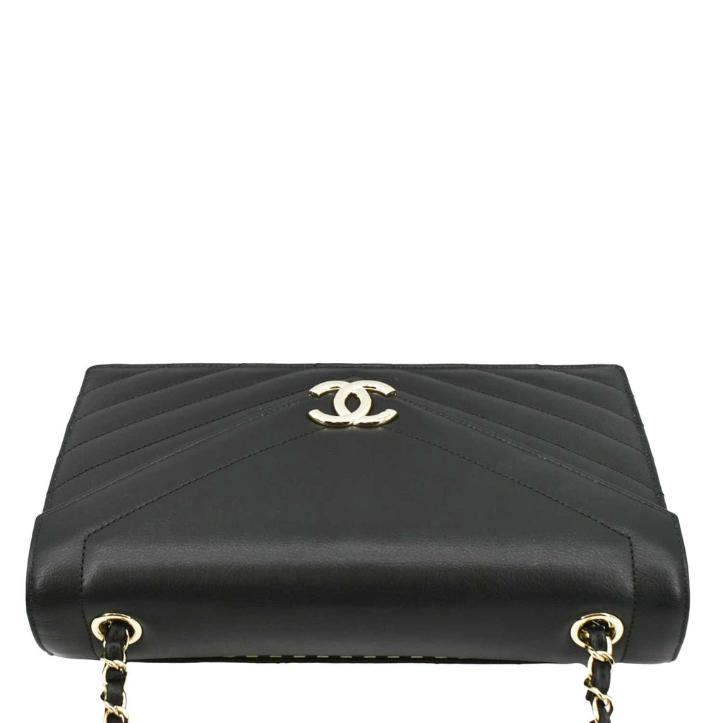 Chanel CC Flap Chevron Stitched Leather Shoulder Bag Black
