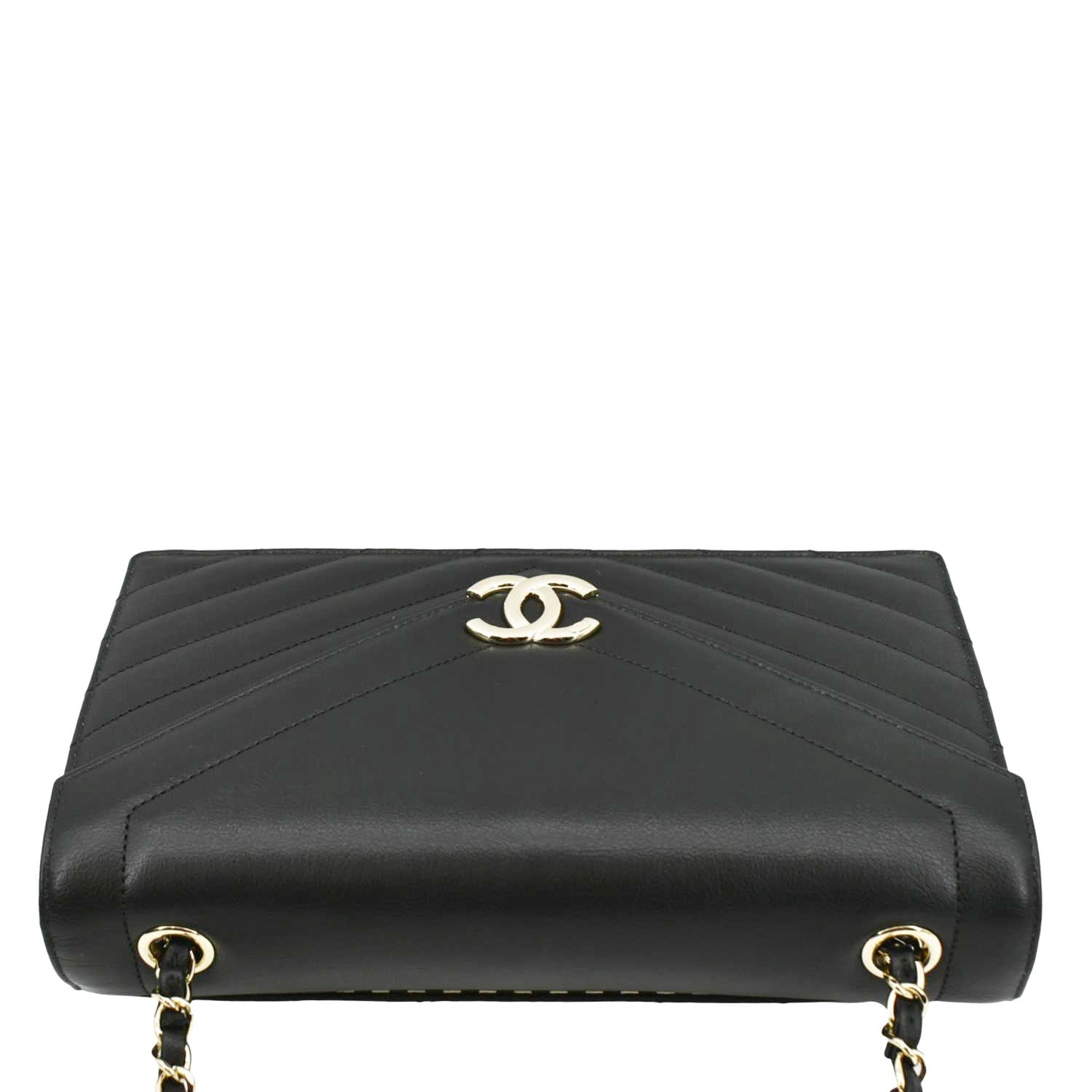 Chanel CC Flap Chevron Stitched Leather Shoulder Bag Black
