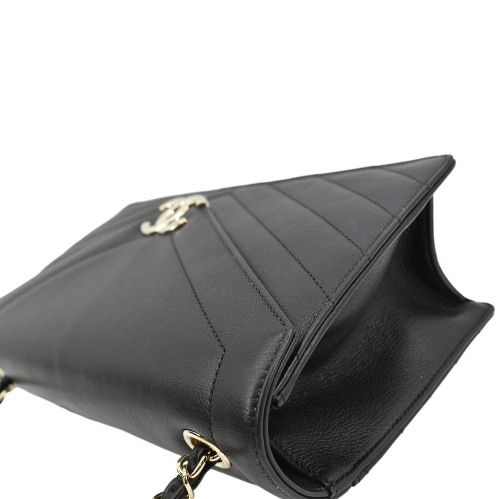 Chanel CC Flap Chevron Stitched Leather Shoulder Bag Black