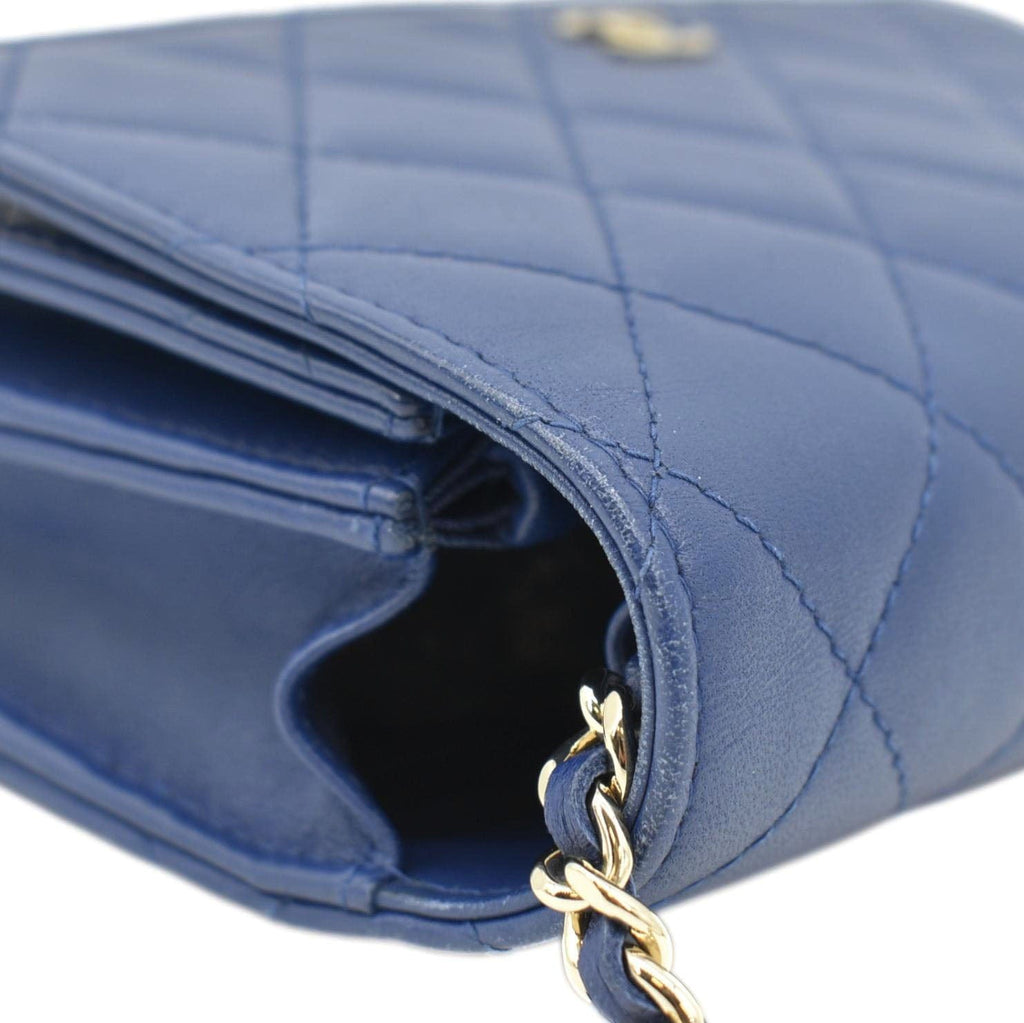 Chanel Square Wallet On Chain Quilted Leather Crossbody Bag Blue