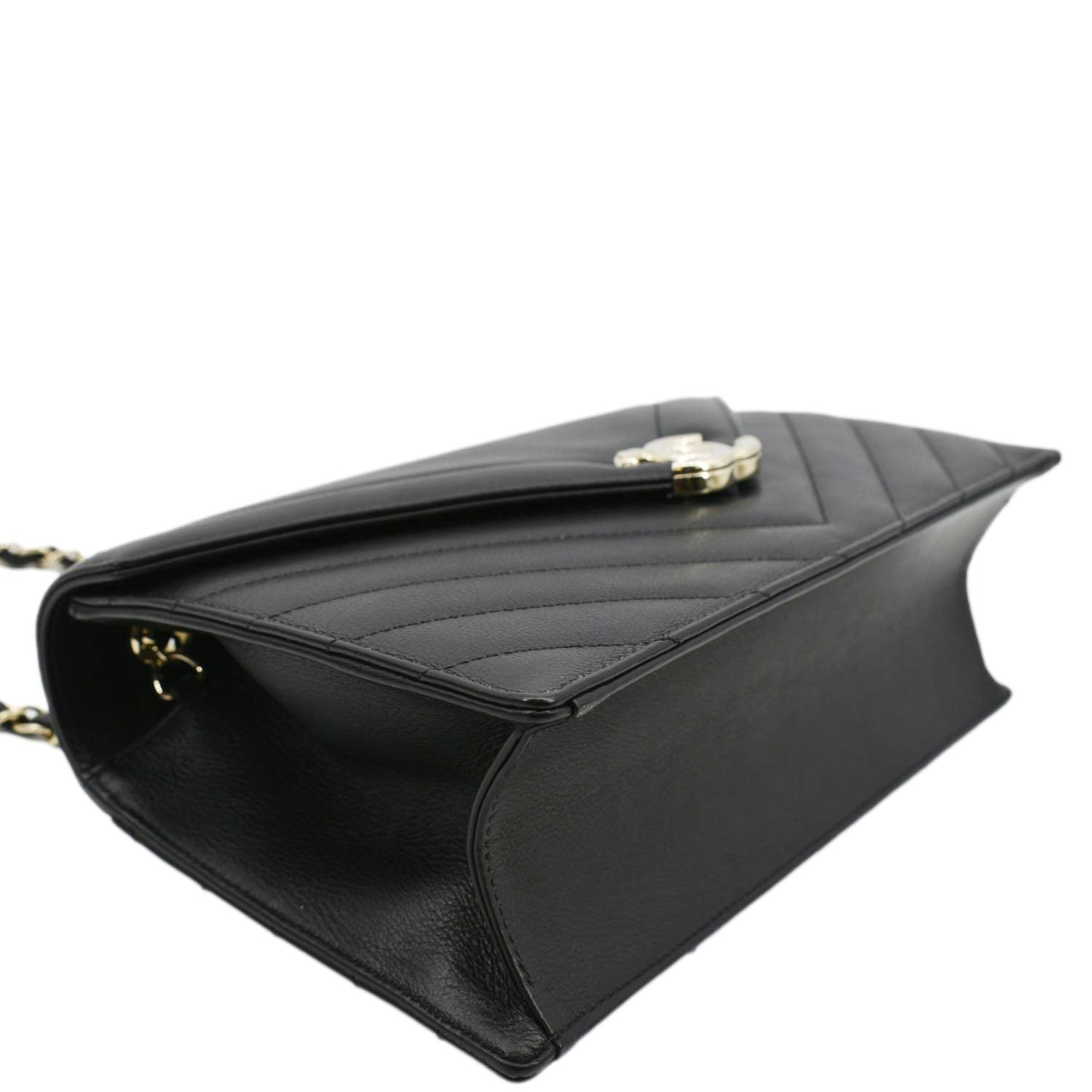Chanel CC Flap Chevron Stitched Leather Shoulder Bag Black