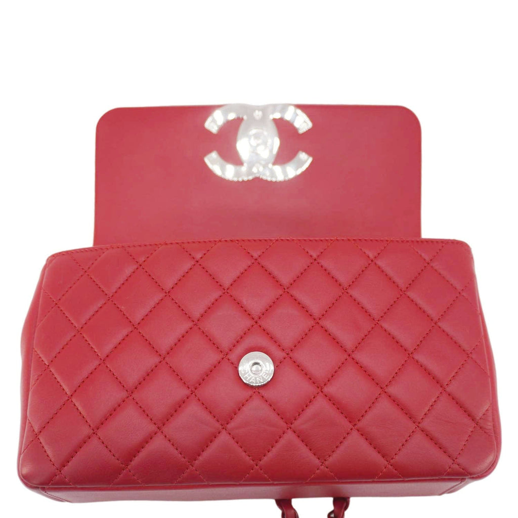 Chanel CC Filigree Medium Flap Caviar Leather Crossbody Bag Red