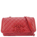 Chanel CC Filigree Medium Flap Caviar Leather Crossbody Bag Red