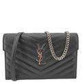 YVES SAINT LAURENT Cassandre Leather Wallet On Chain Crossbody Bag Black