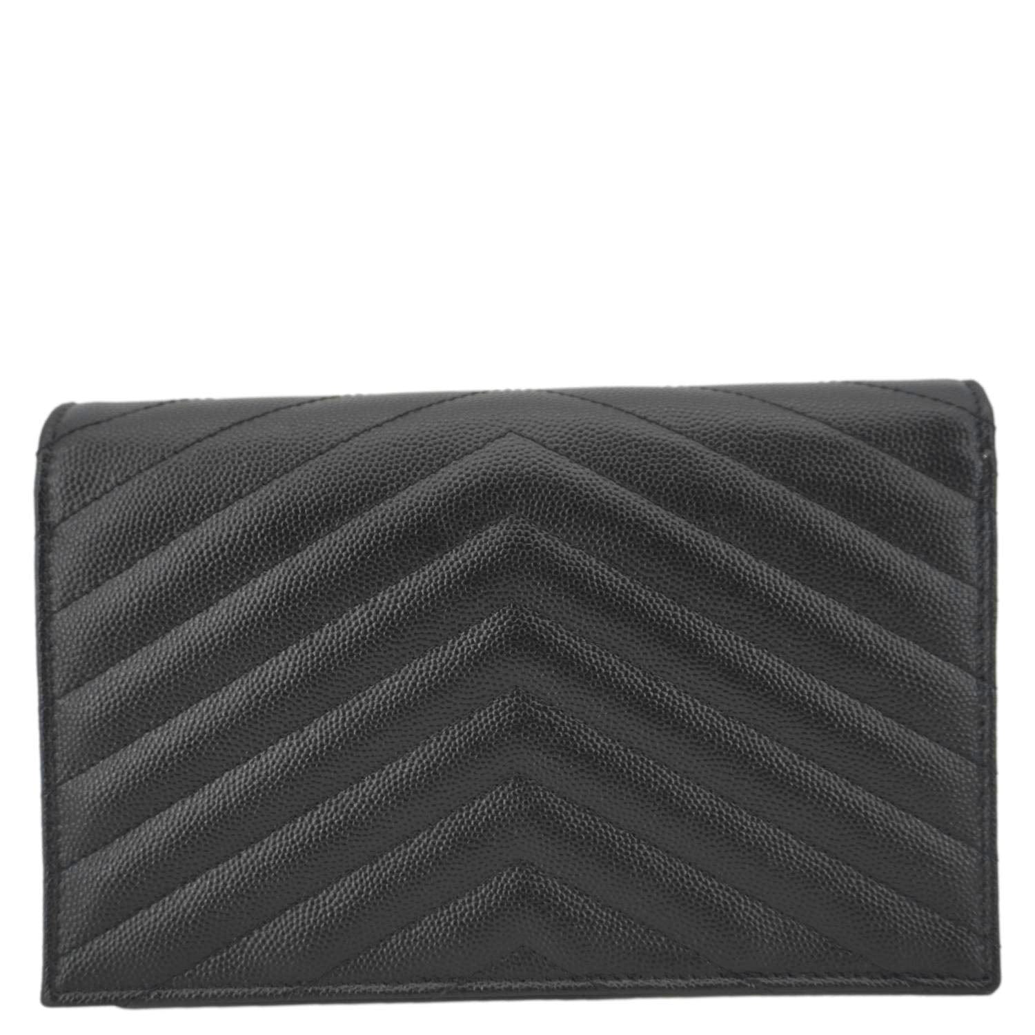 YVES SAINT LAURENT Cassandre Leather Wallet On Chain Crossbody Bag Black