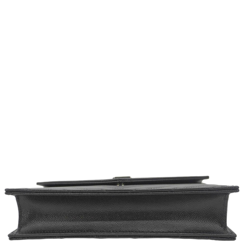 YVES SAINT LAURENT Cassandre Leather Wallet On Chain Crossbody Bag Black