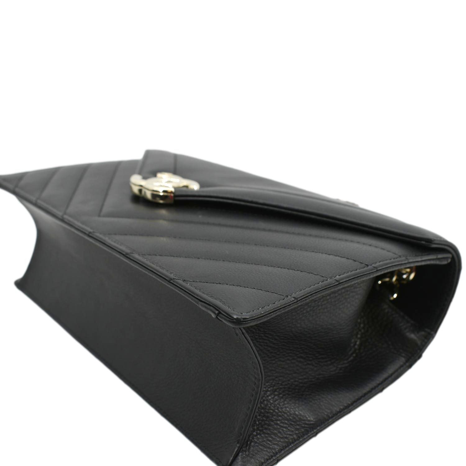 Chanel CC Flap Chevron Stitched Leather Shoulder Bag Black