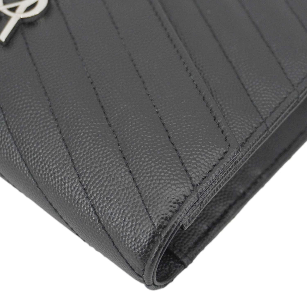 YVES SAINT LAURENT Cassandre Leather Wallet On Chain Crossbody Bag Black