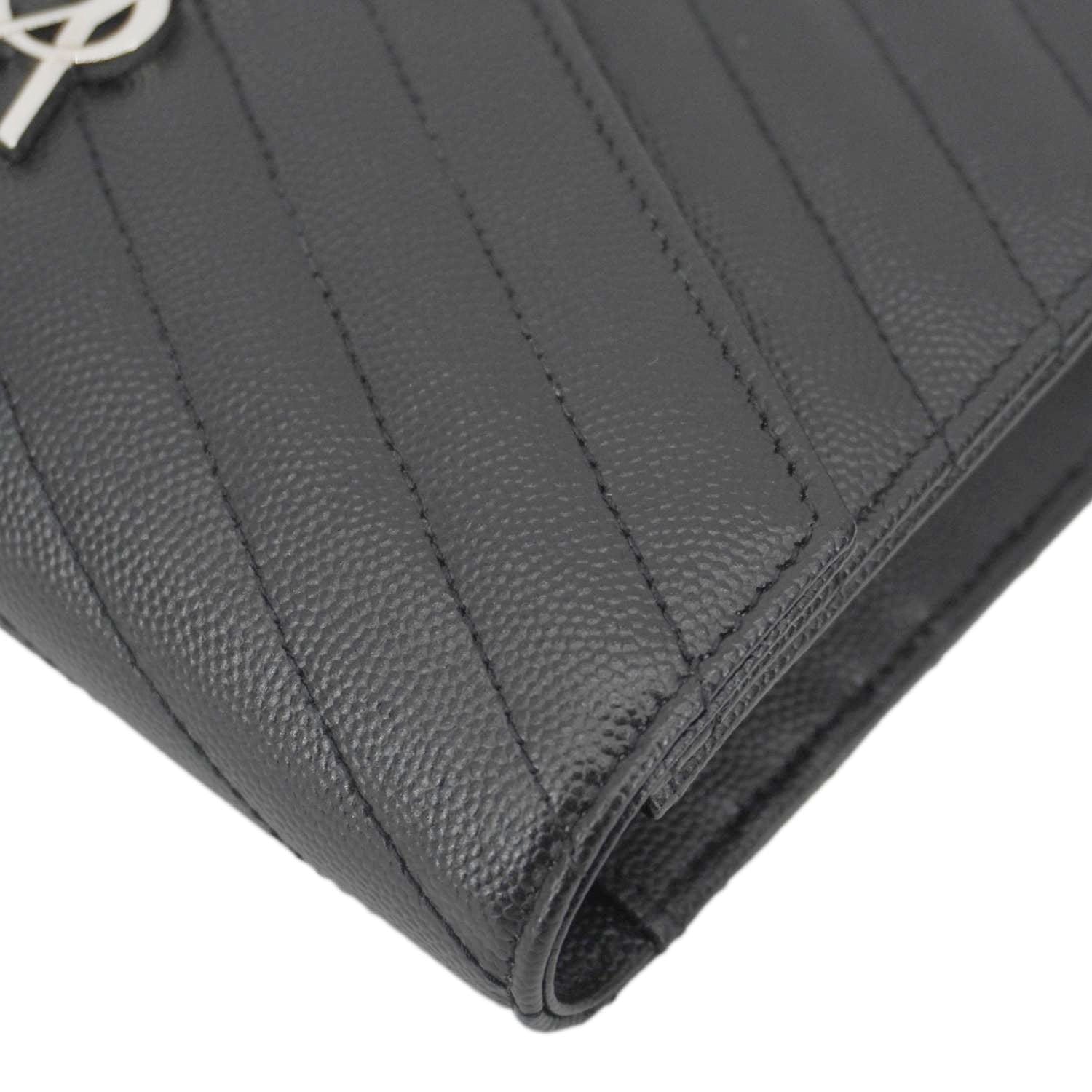 YVES SAINT LAURENT Cassandre Leather Wallet On Chain Crossbody Bag Black