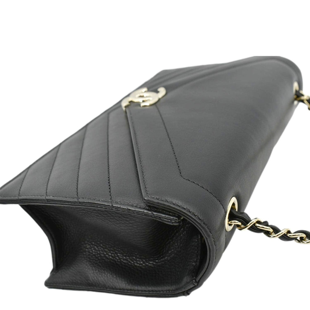 Chanel CC Flap Chevron Stitched Leather Shoulder Bag Black