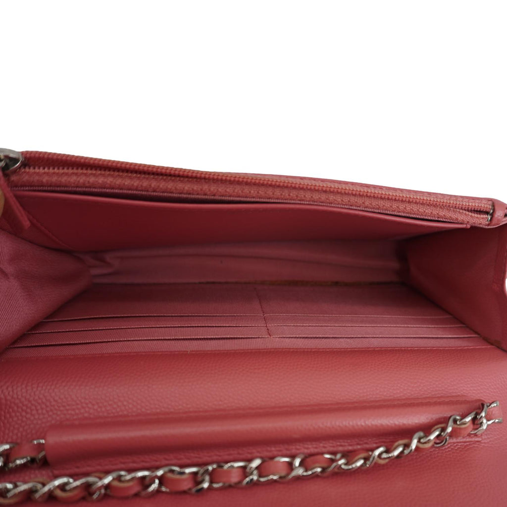Chanel CC WOC Chevron Leather Wallet On Chain Crossbody Bag Pink