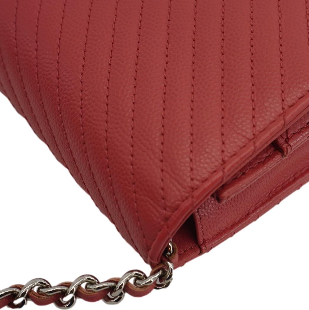 Chanel CC WOC Chevron Leather Wallet On Chain Crossbody Bag Pink