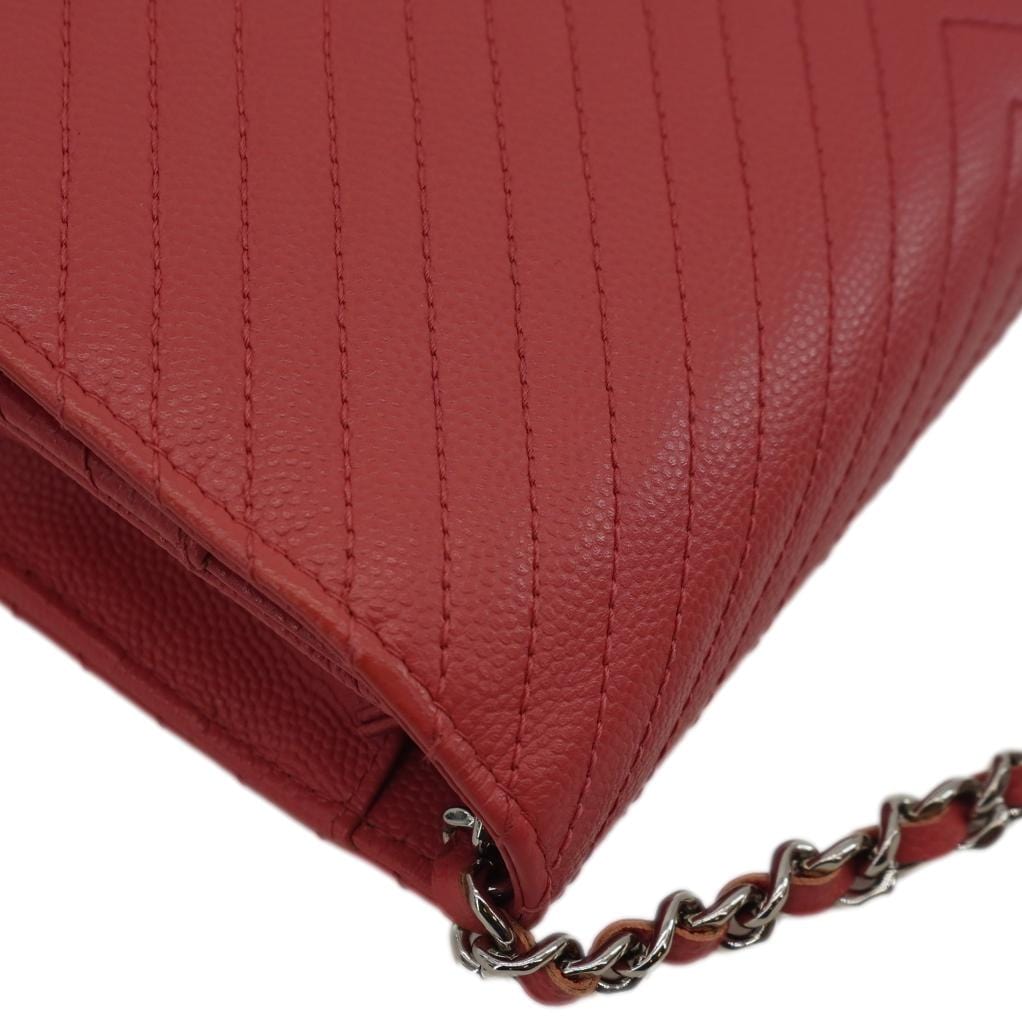 Chanel CC WOC Chevron Leather Wallet On Chain Crossbody Bag Pink