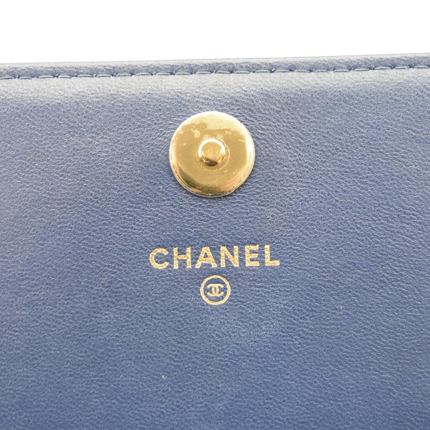 Chanel Square Wallet On Chain Quilted Leather Crossbody Bag Blue