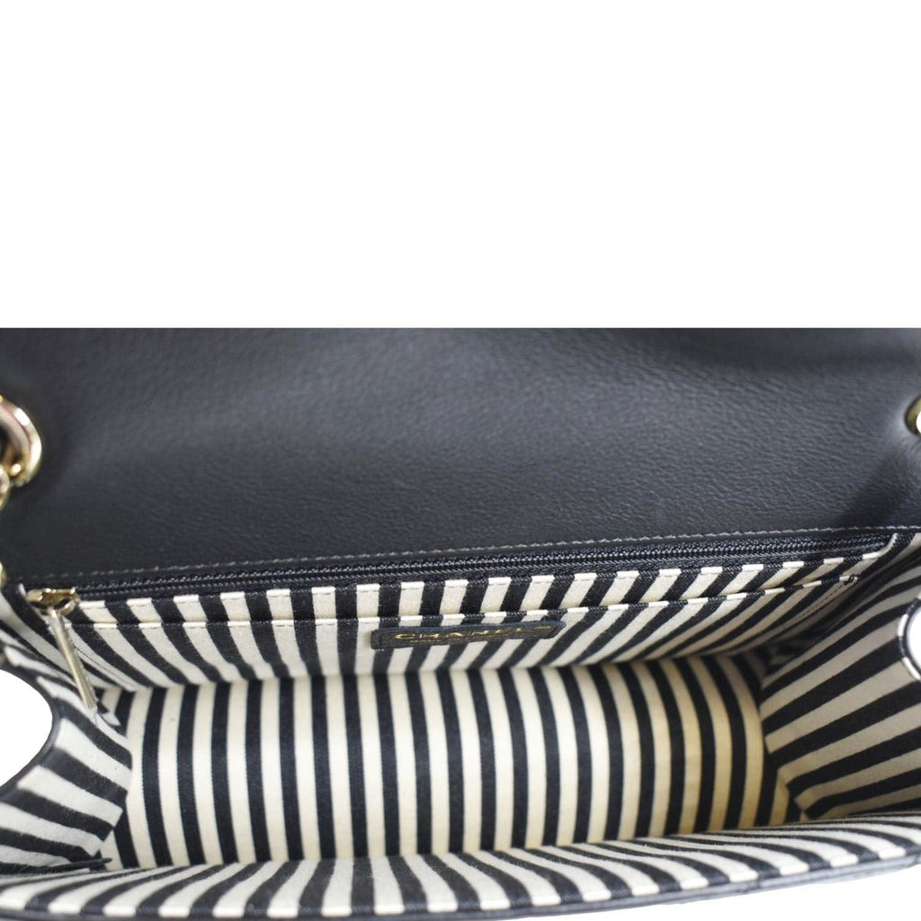 Chanel CC Flap Chevron Stitched Leather Shoulder Bag Black
