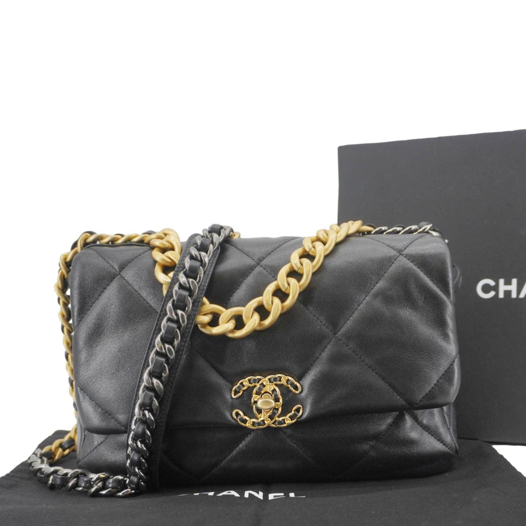 Chanel 19 Flap Large Lambskin Leather Shoulder Bag Black