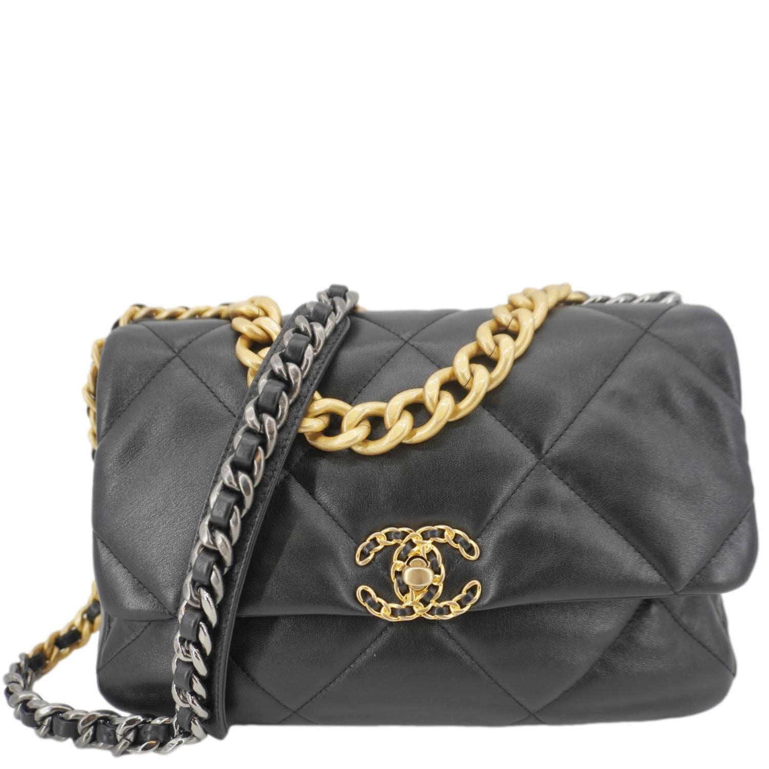 Chanel 19 Flap Large Lambskin Leather Shoulder Bag Black
