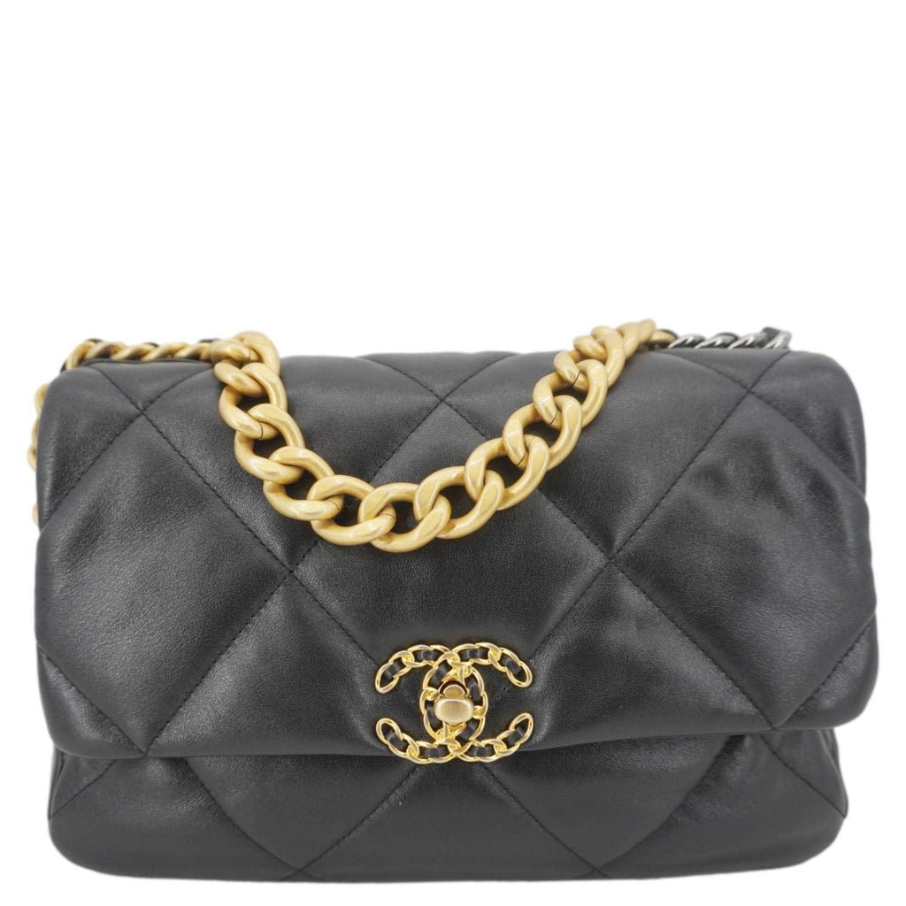 Chanel 19 Flap Large Lambskin Leather Shoulder Bag Black