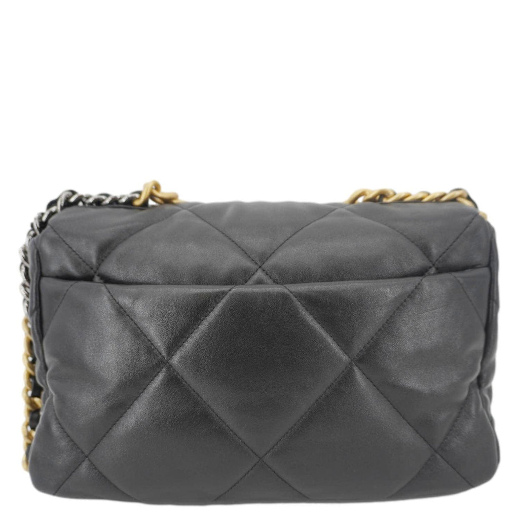 Chanel 19 Flap Large Lambskin Leather Shoulder Bag Black