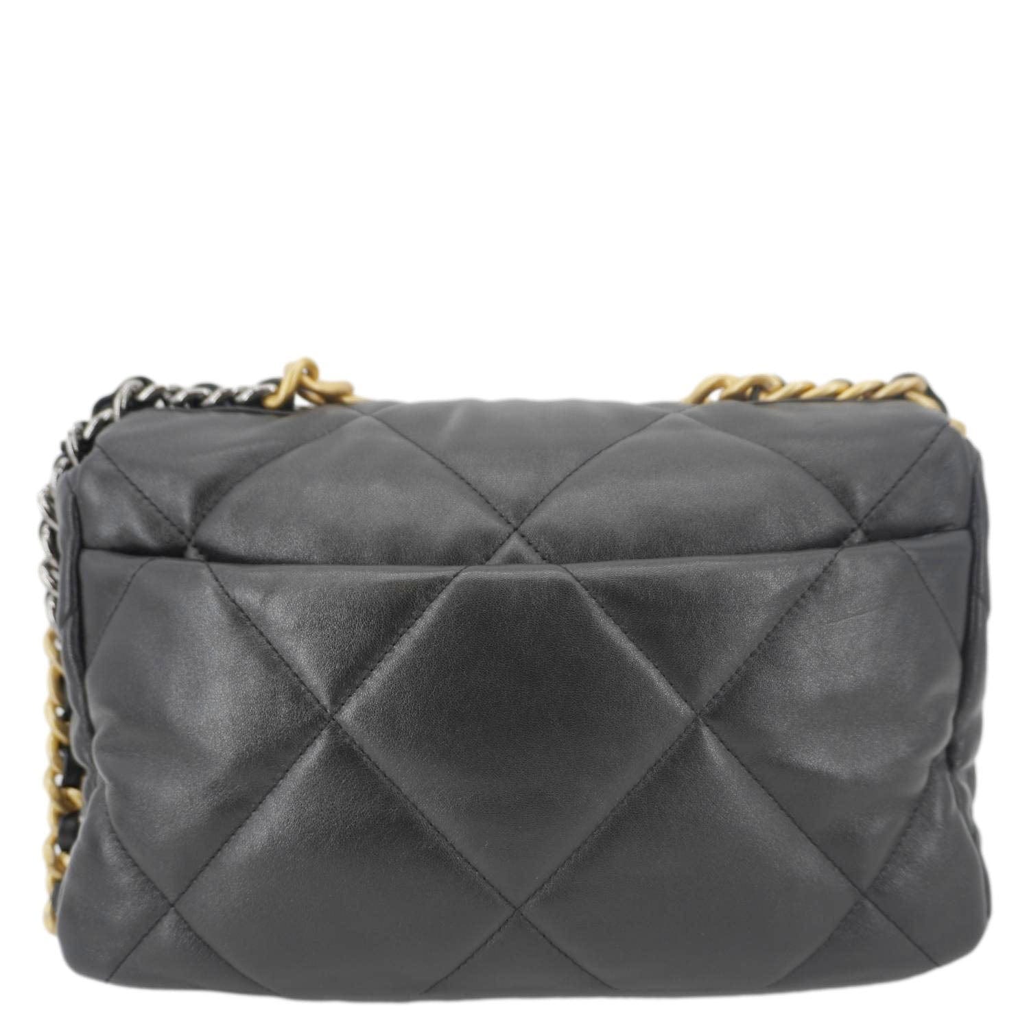 Chanel 19 Flap Large Lambskin Leather Shoulder Bag Black