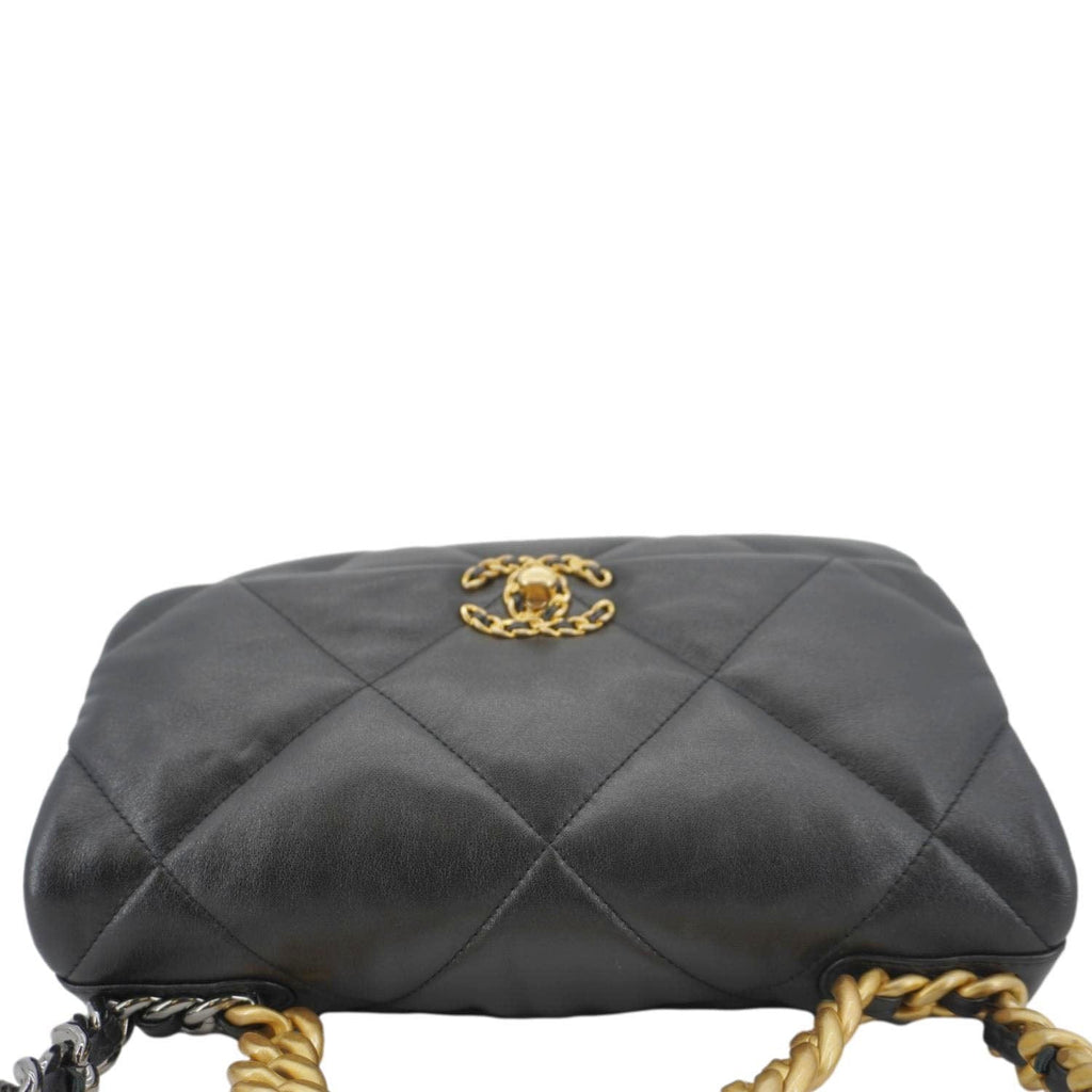 Chanel 19 Flap Large Lambskin Leather Shoulder Bag Black