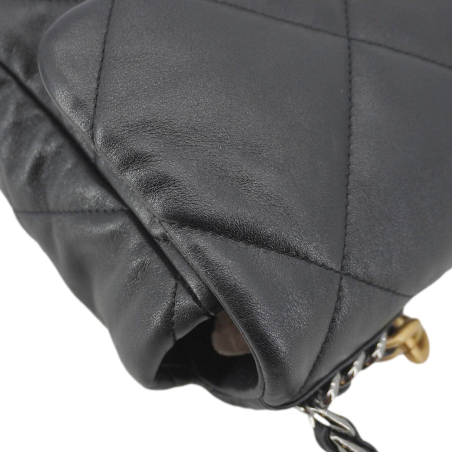 Chanel 19 Flap Large Lambskin Leather Shoulder Bag Black