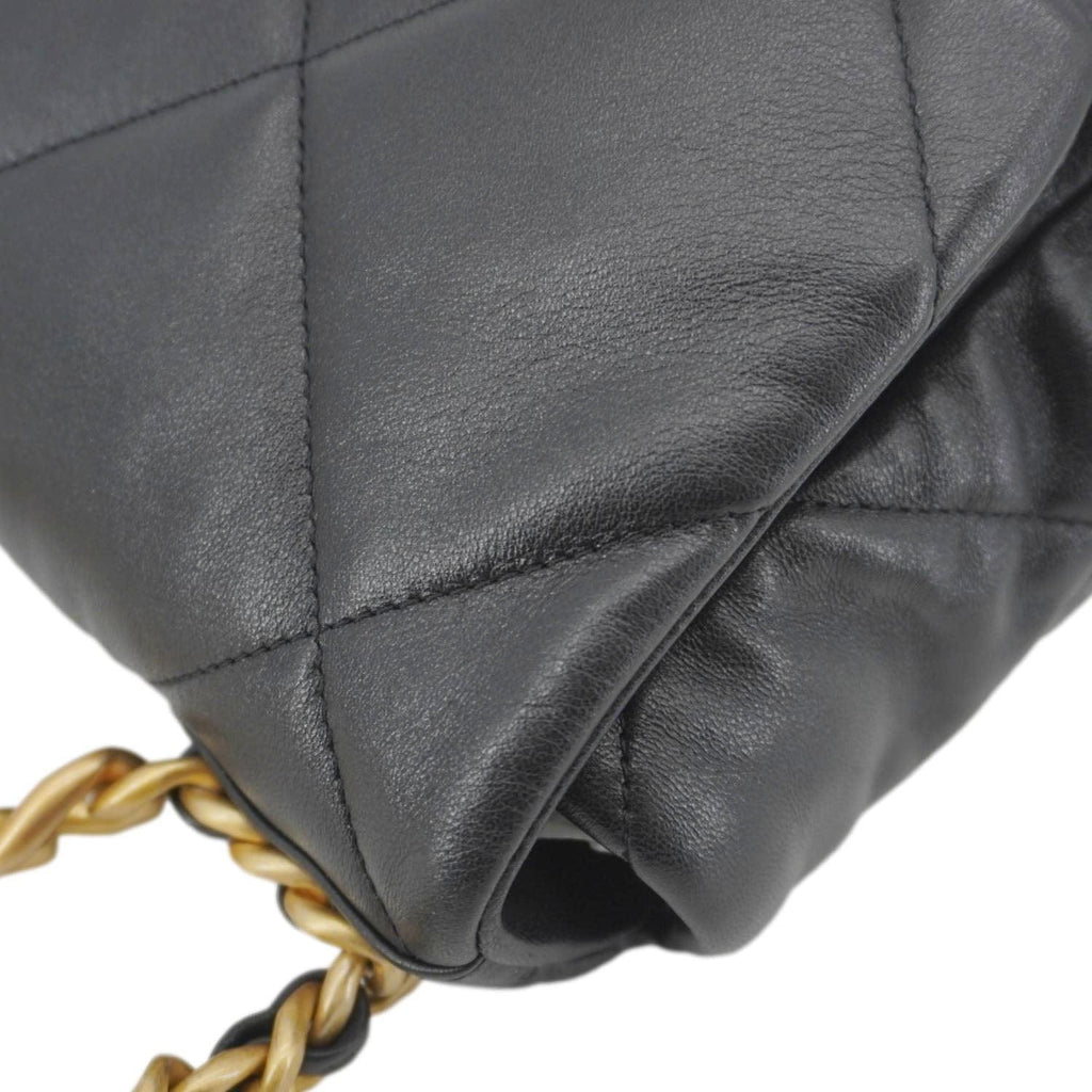 Chanel 19 Flap Large Lambskin Leather Shoulder Bag Black