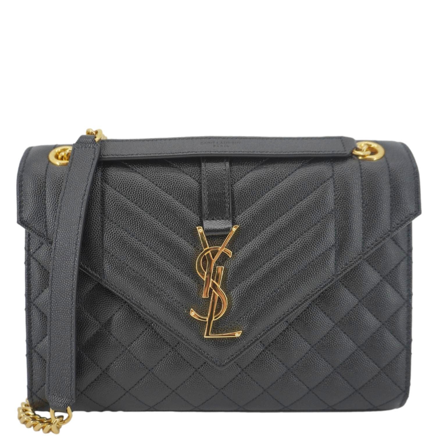 YVES SAINT LAURENT Envelope Medium Grain De Poudre Leather Shoulder Bag Black