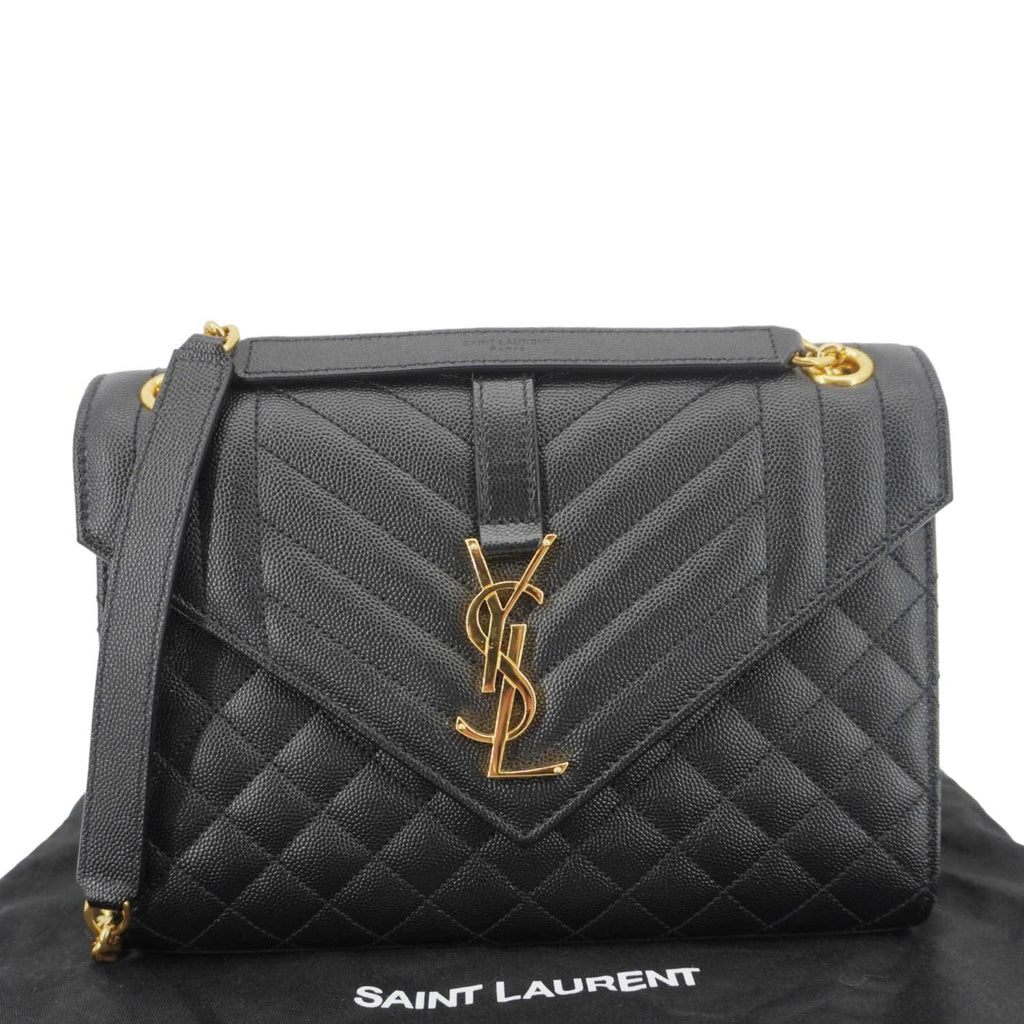 YVES SAINT LAURENT Envelope Medium Grain De Poudre Leather Shoulder Bag Black