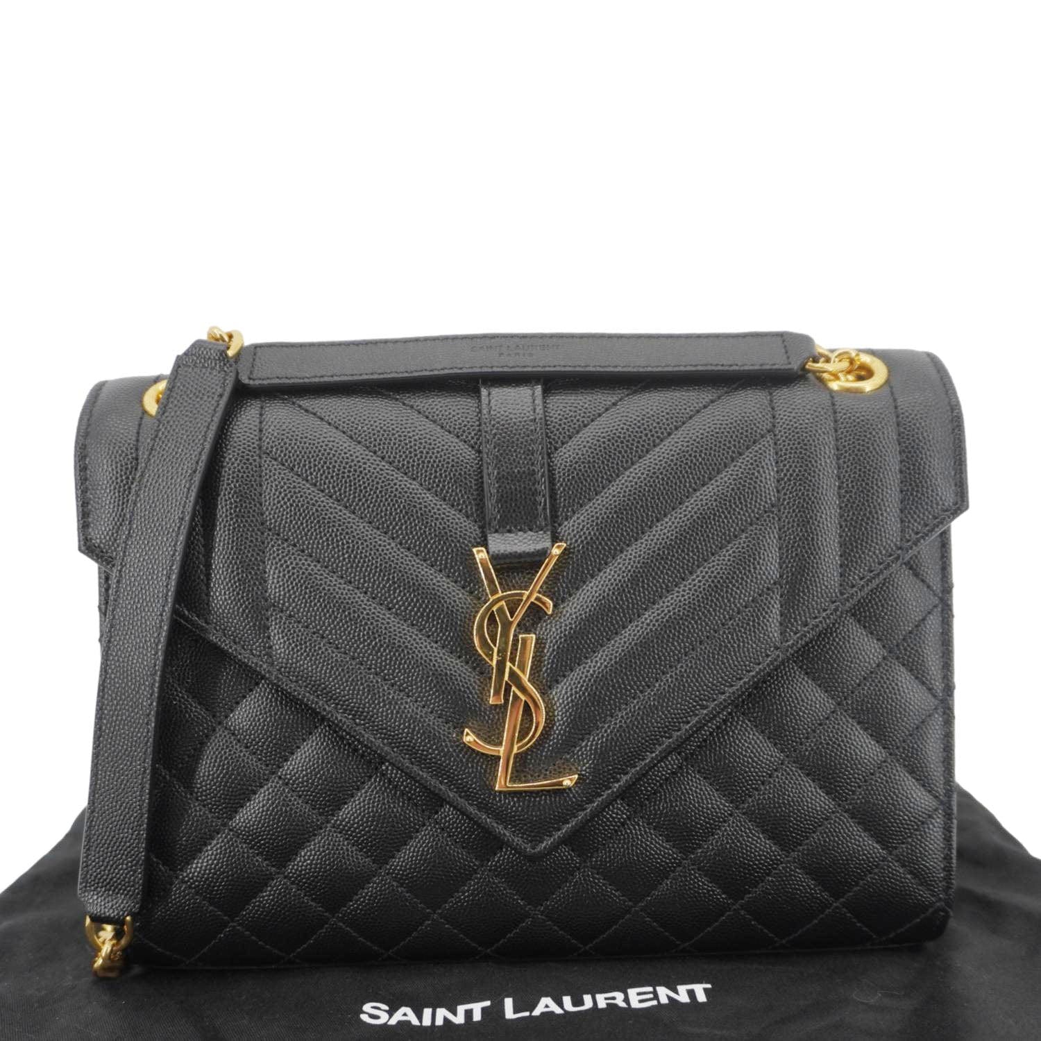 YVES SAINT LAURENT Envelope Medium Grain De Poudre Leather Shoulder Bag Black