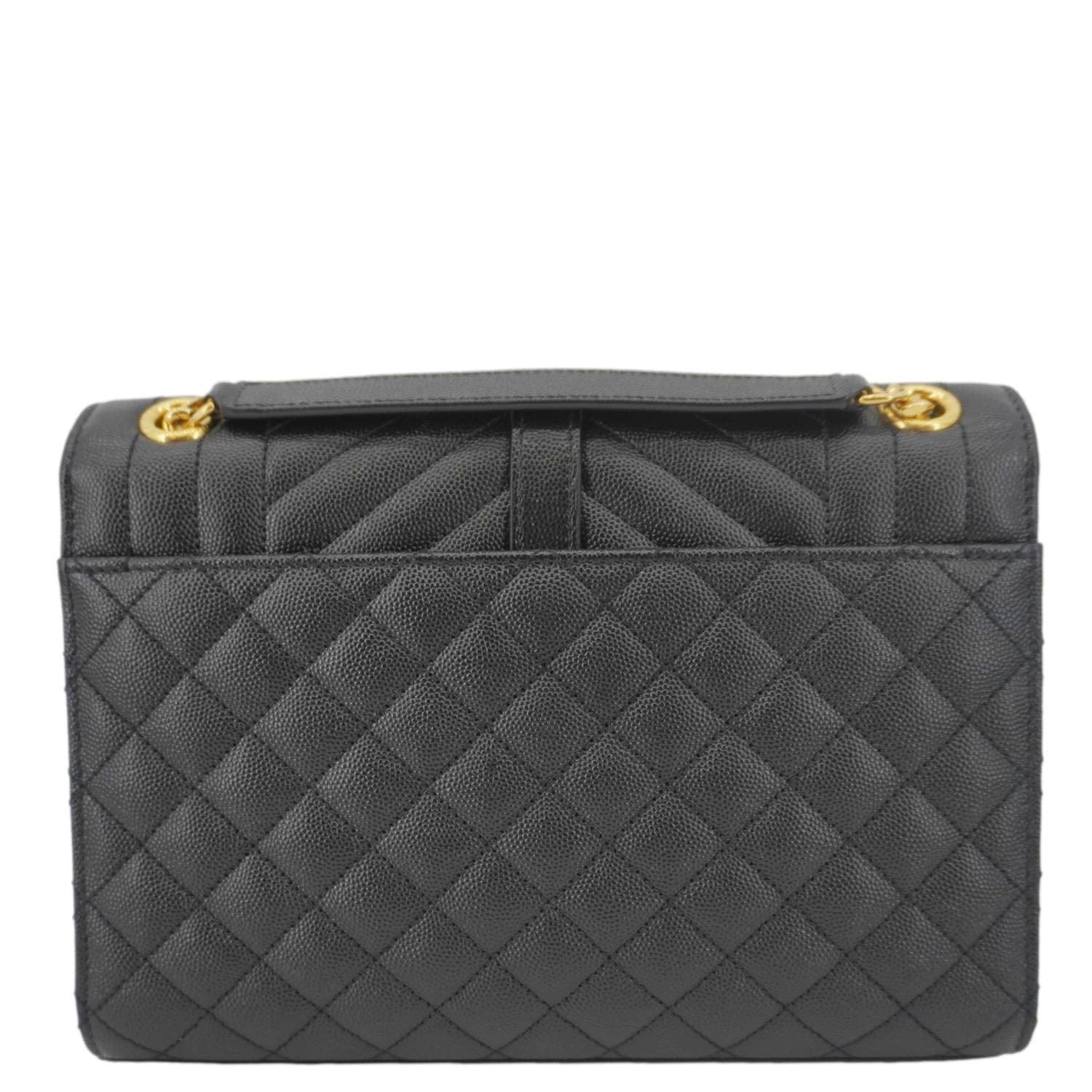 YVES SAINT LAURENT Envelope Medium Grain De Poudre Leather Shoulder Bag Black