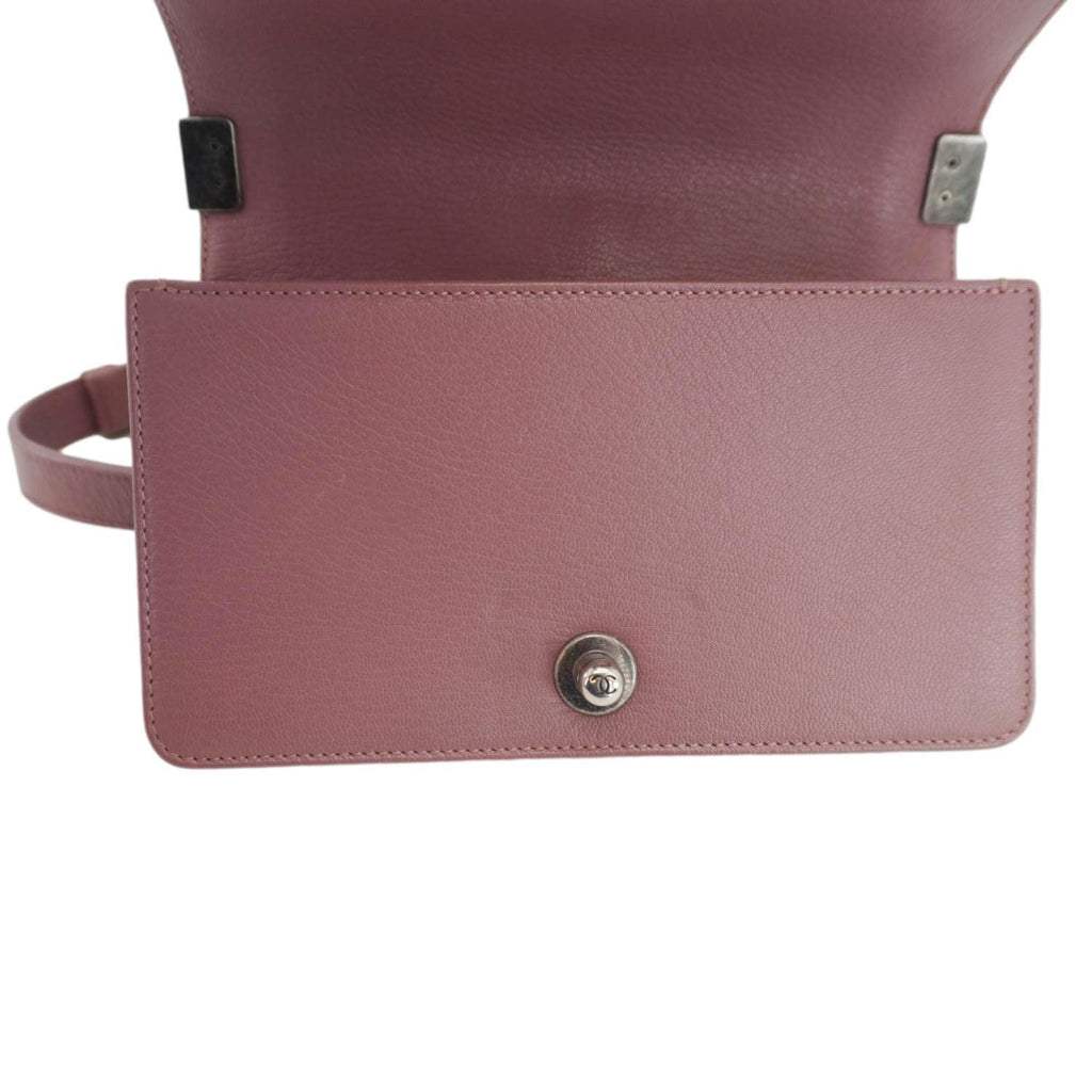 Chanel Duo Boy Flap Small Goatskin Leather Crossbody Bag Pink