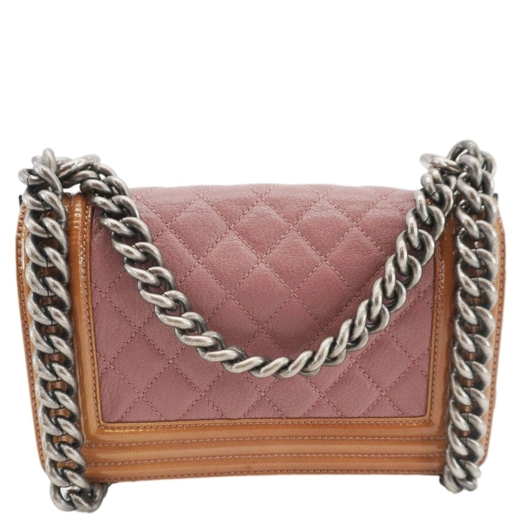 Chanel Duo Boy Flap Small Goatskin Leather Crossbody Bag Pink