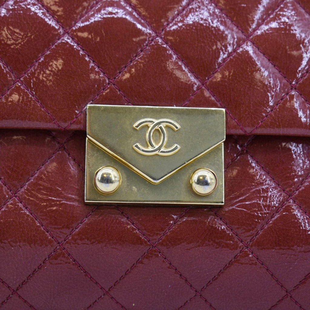 Chanel 3 Pocket Accordion Flap Small Patent Leather Shoulder Bag Red