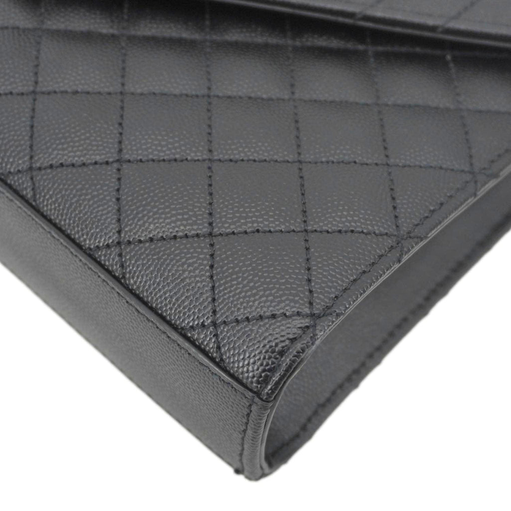 YVES SAINT LAURENT Envelope Medium Grain De Poudre Leather Shoulder Bag Black