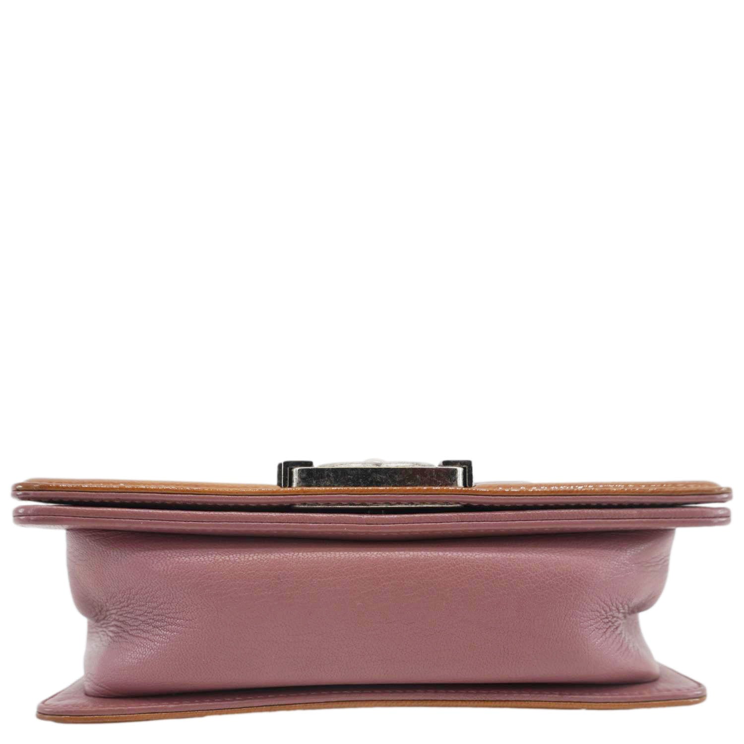 Chanel Duo Boy Flap Small Goatskin Leather Crossbody Bag Pink